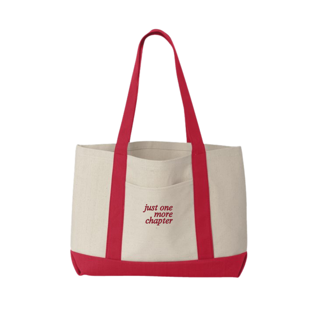 Just One more Chapter - Ivory and Red Tote